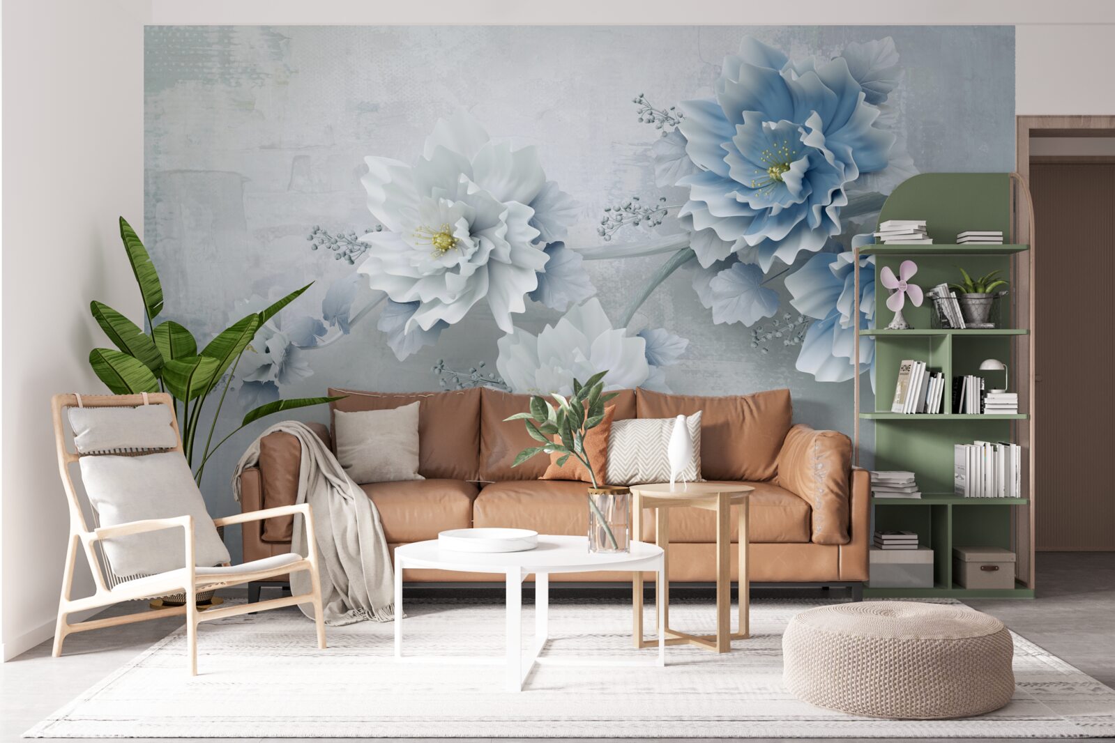 Papier peint fleurs bleues par temps nuageux