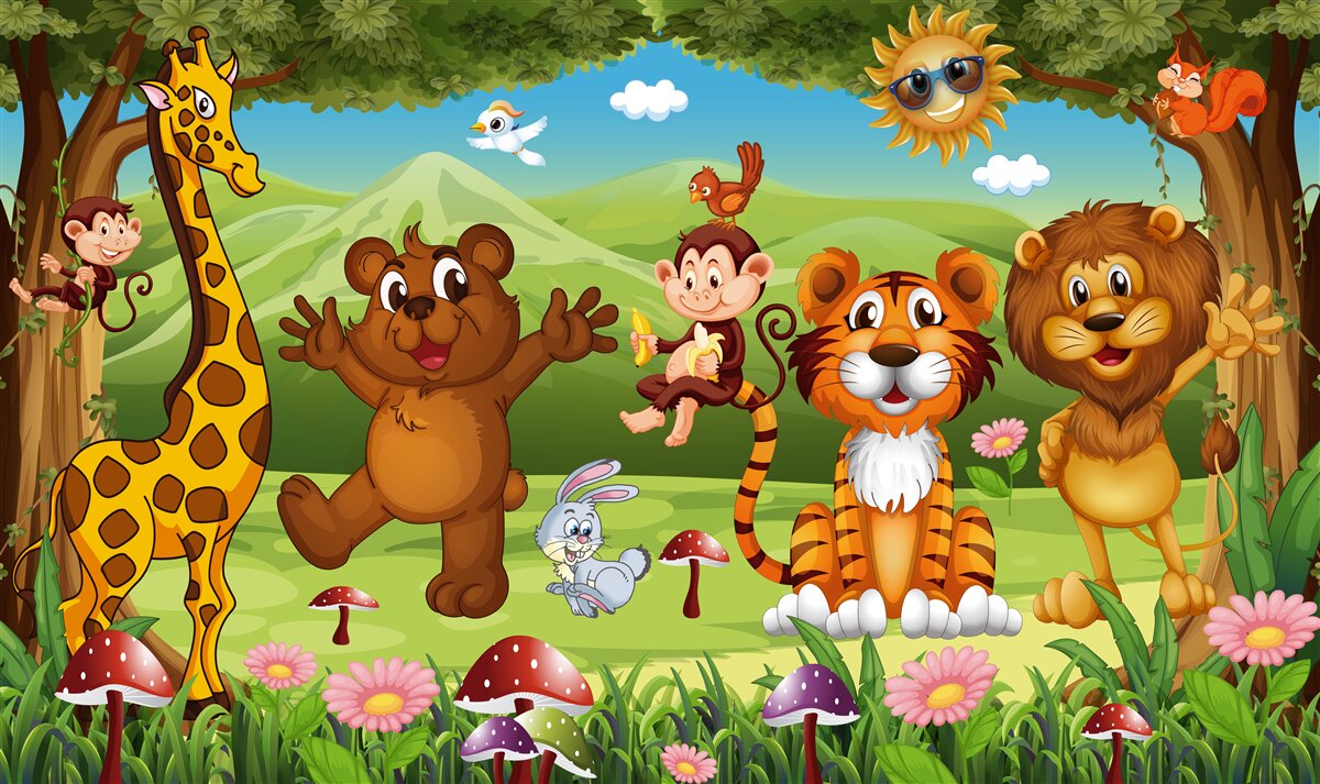 Papier peint jour lumineux et petits animaux