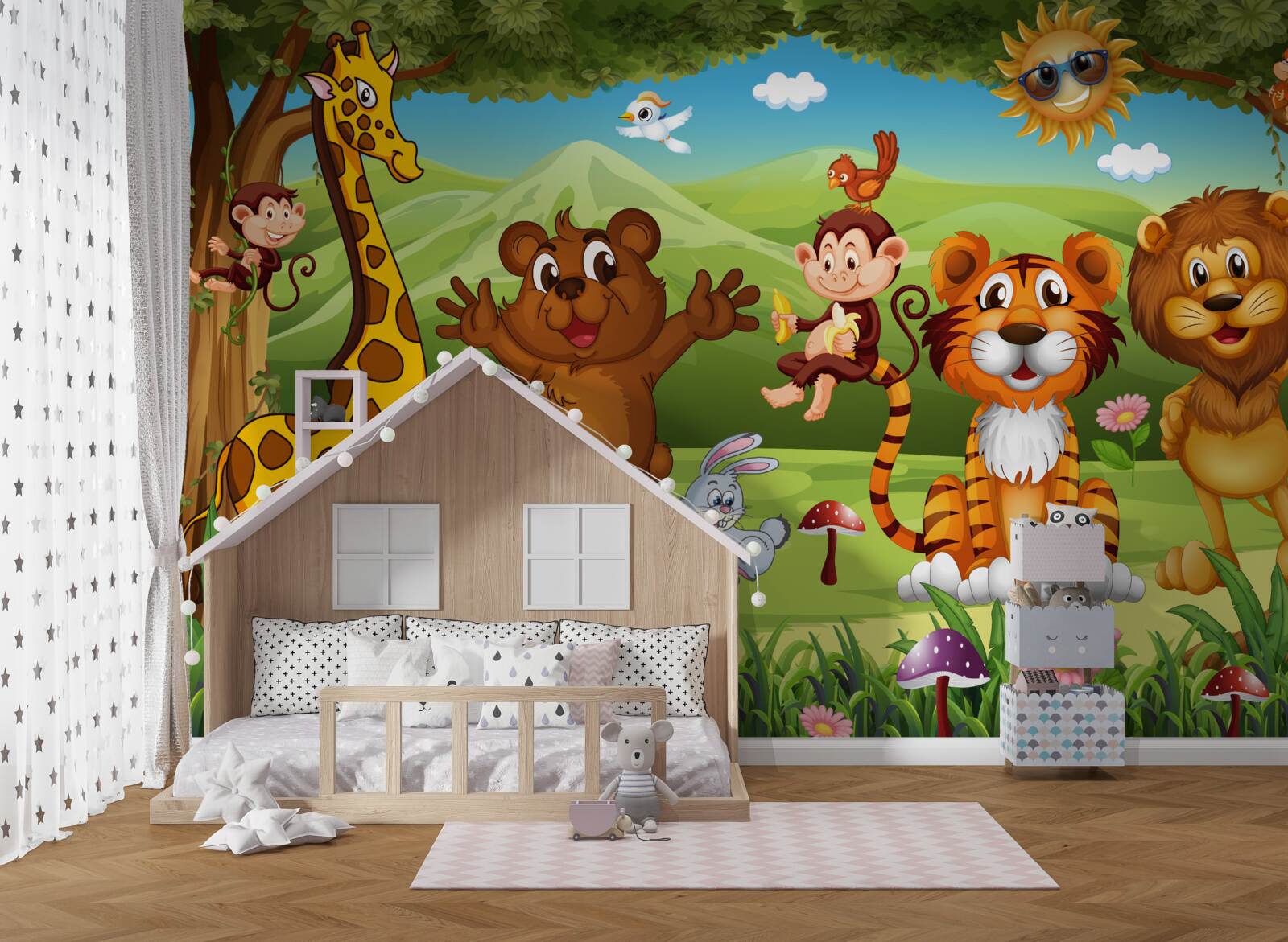 Papier peint jour lumineux et petits animaux