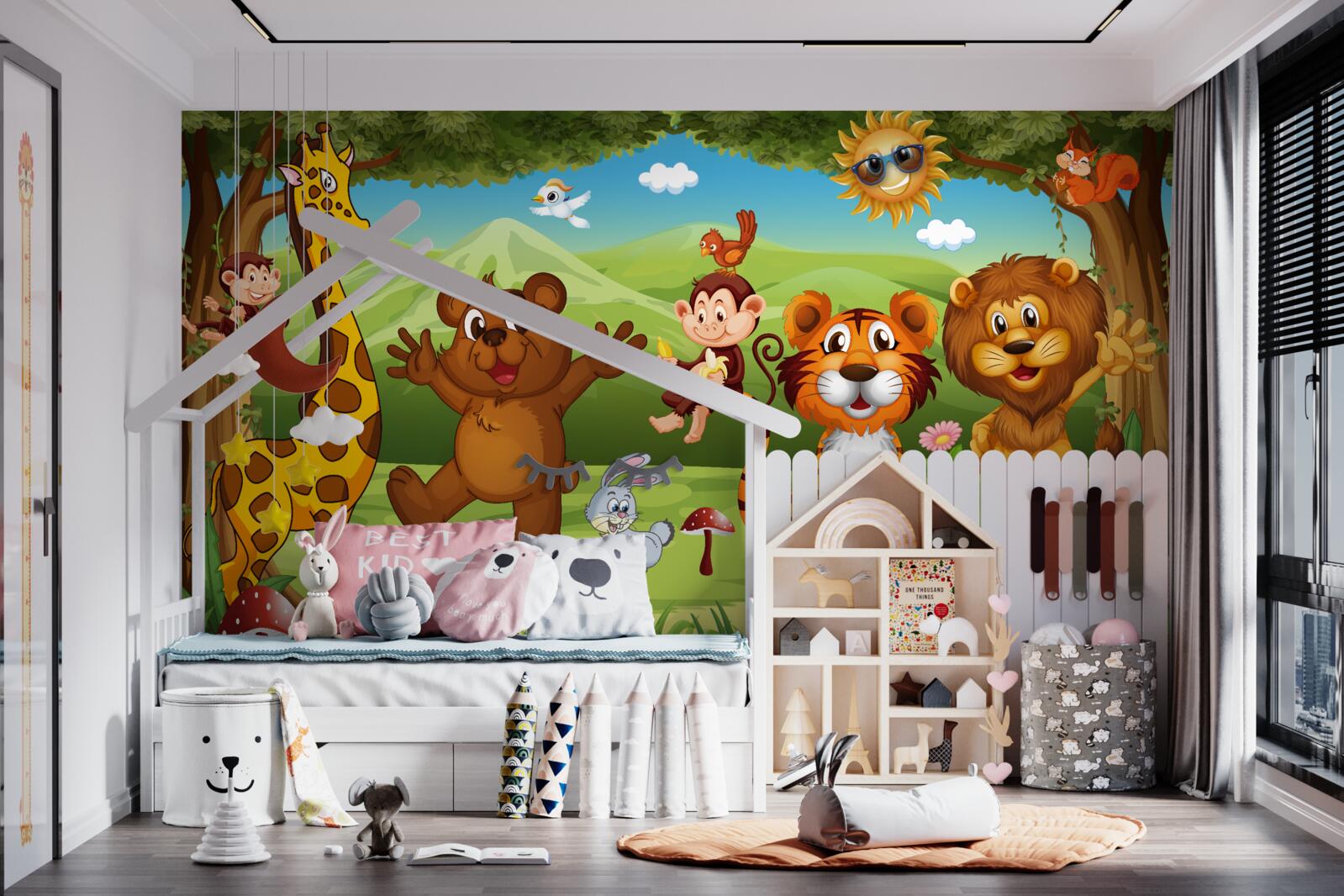 Papier peint jour lumineux et petits animaux