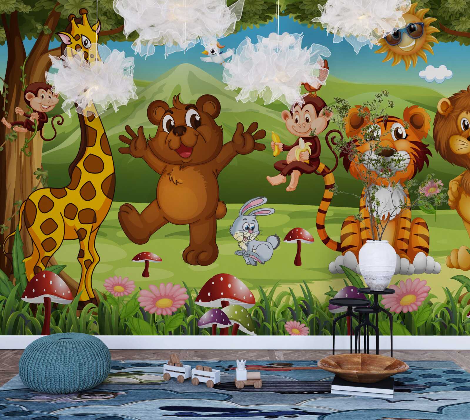 Papier peint jour lumineux et petits animaux