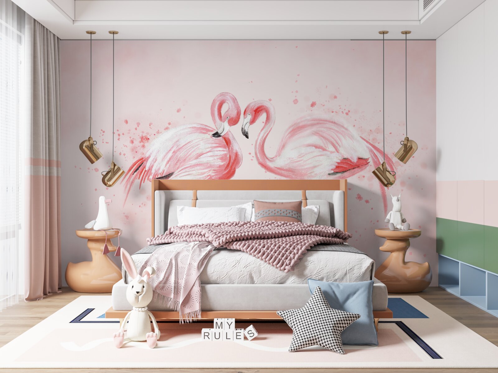 Papier peint deux flamants roses