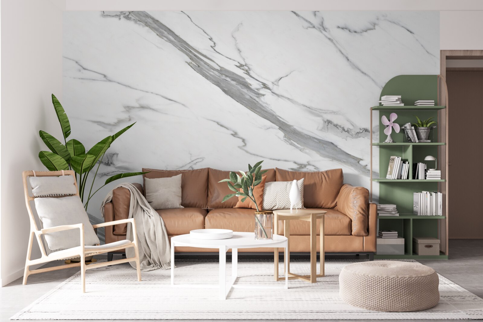 Papier peint marbre blanc avec motifs gris