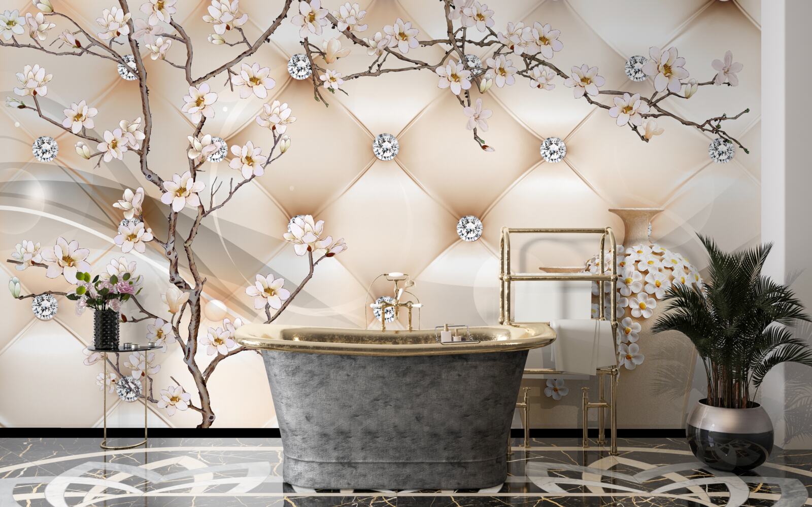 Papier peint texture avec une branche et des fleurs
