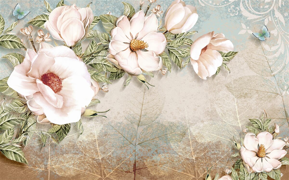 Papier peint bourgeons de fleurs brillants sur un fond abstrait