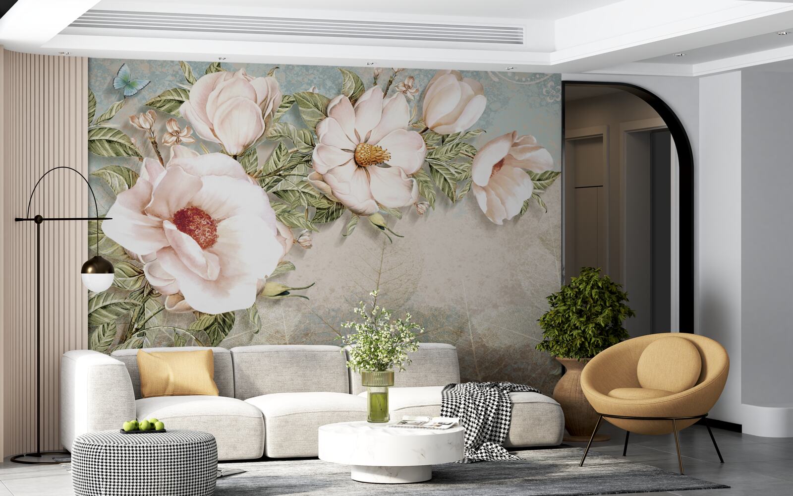 Papier peint bourgeons de fleurs brillants sur un fond abstrait