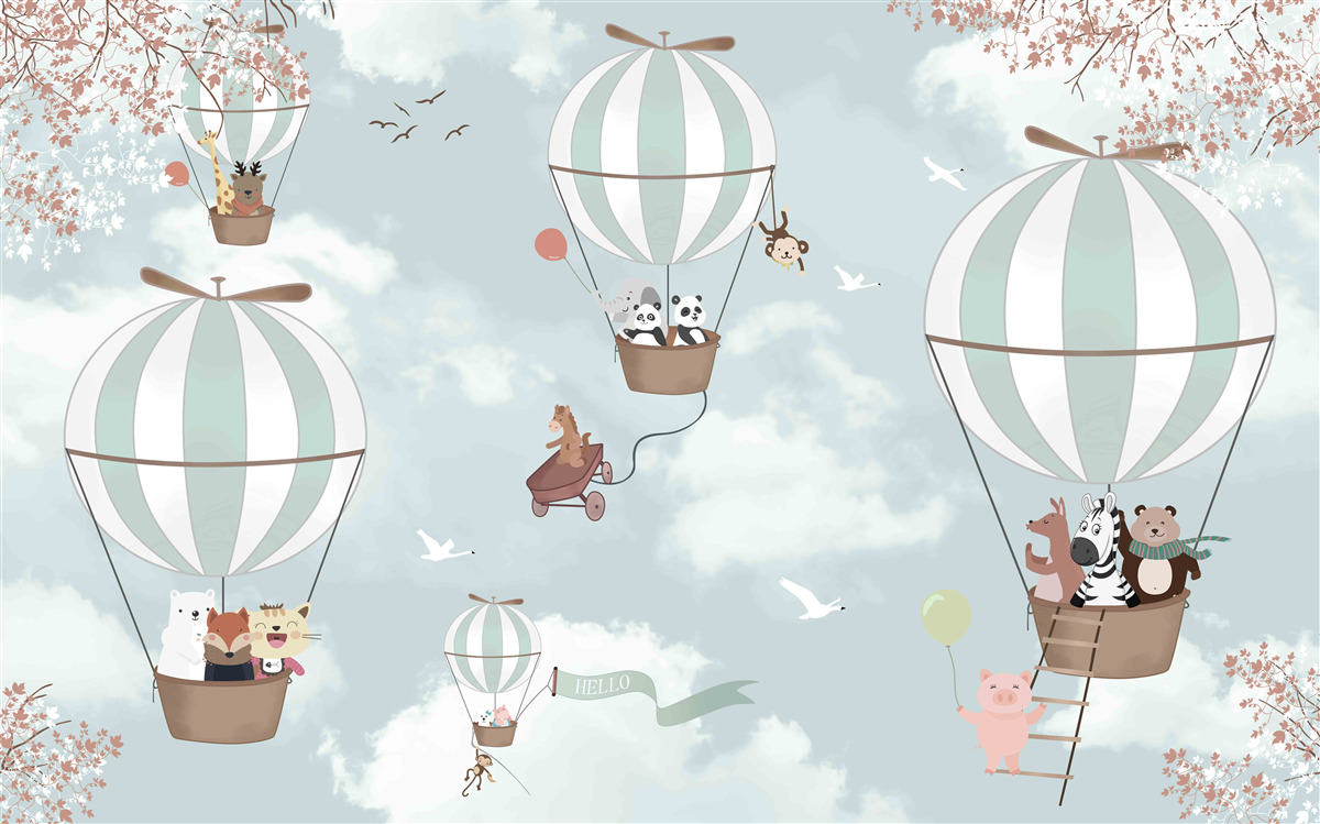 Papier peint ballons avec animaux