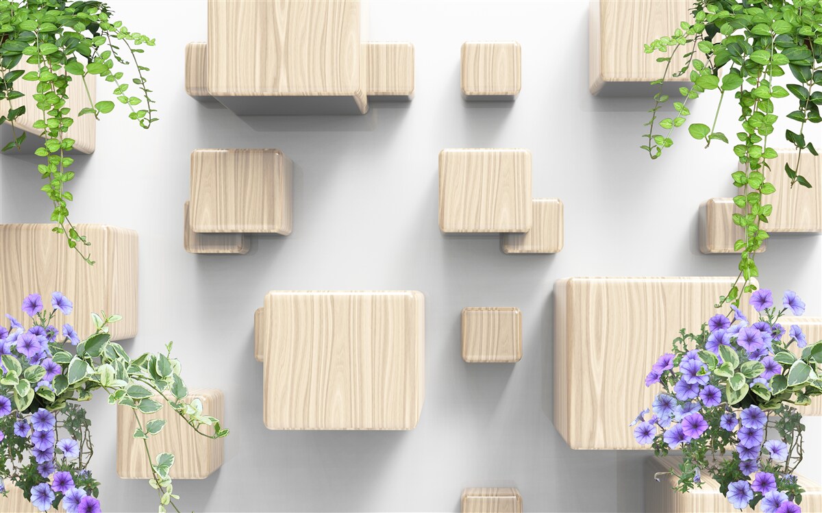 Papier peint cubes en bois en lévitation