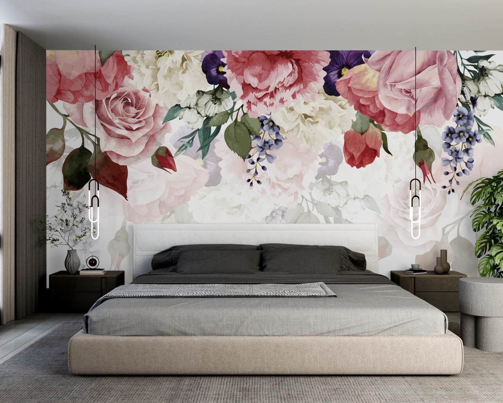 Papier peint composition de fleurs tombantes
