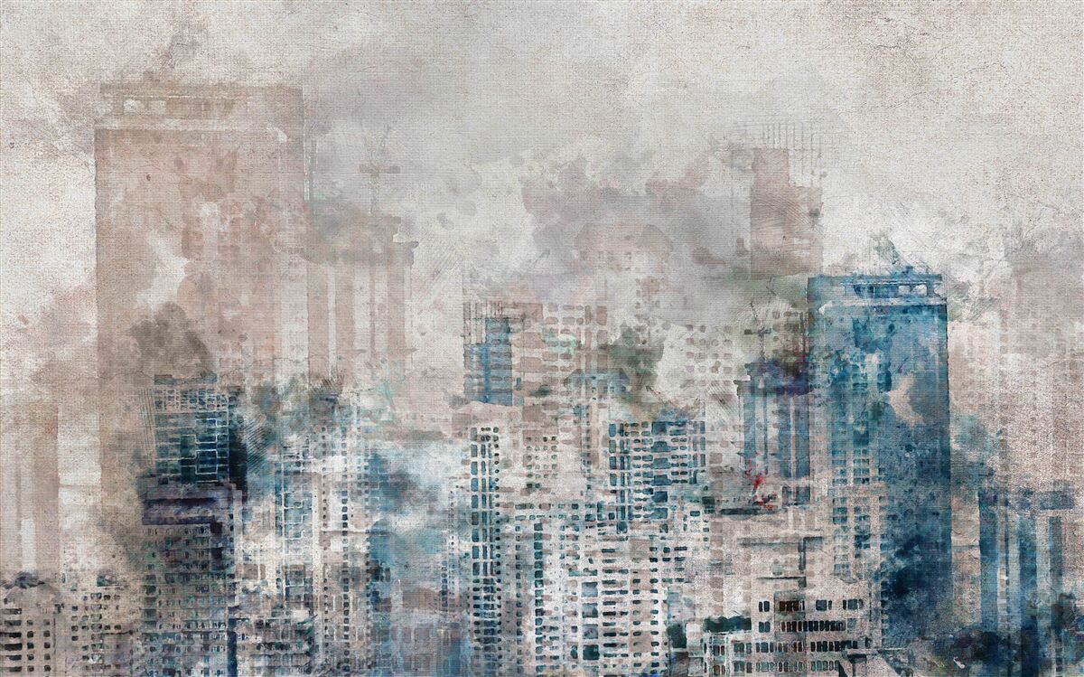 Papier peint rues brumeuses d'une grande ville moderne
