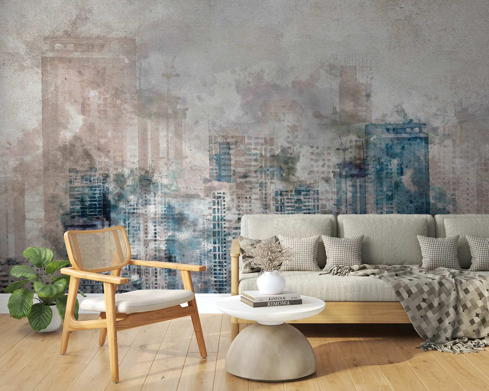 Papier peint rues brumeuses d'une grande ville moderne