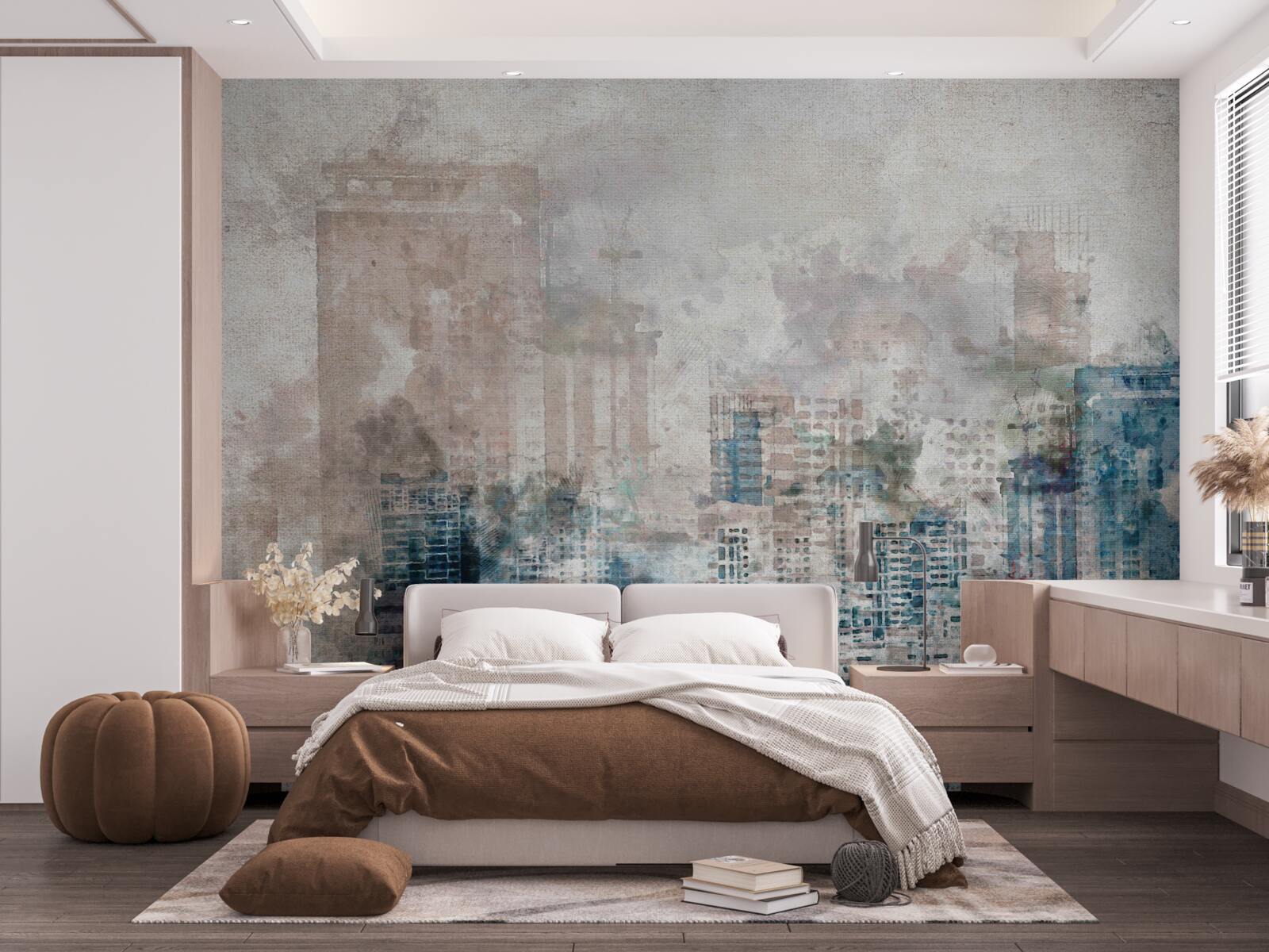 Papier peint rues brumeuses d'une grande ville moderne