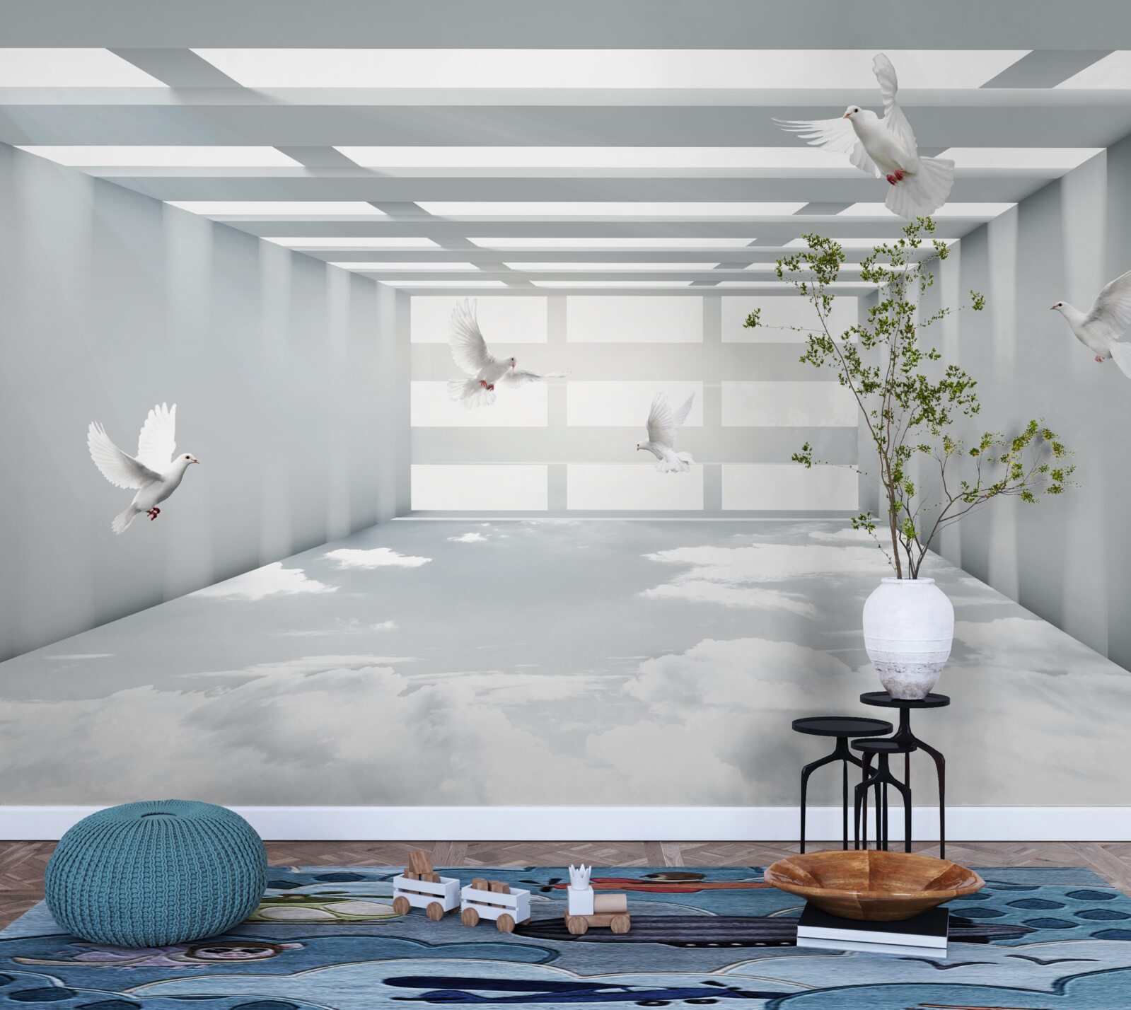 Papier peint oiseaux dans le passage libre
