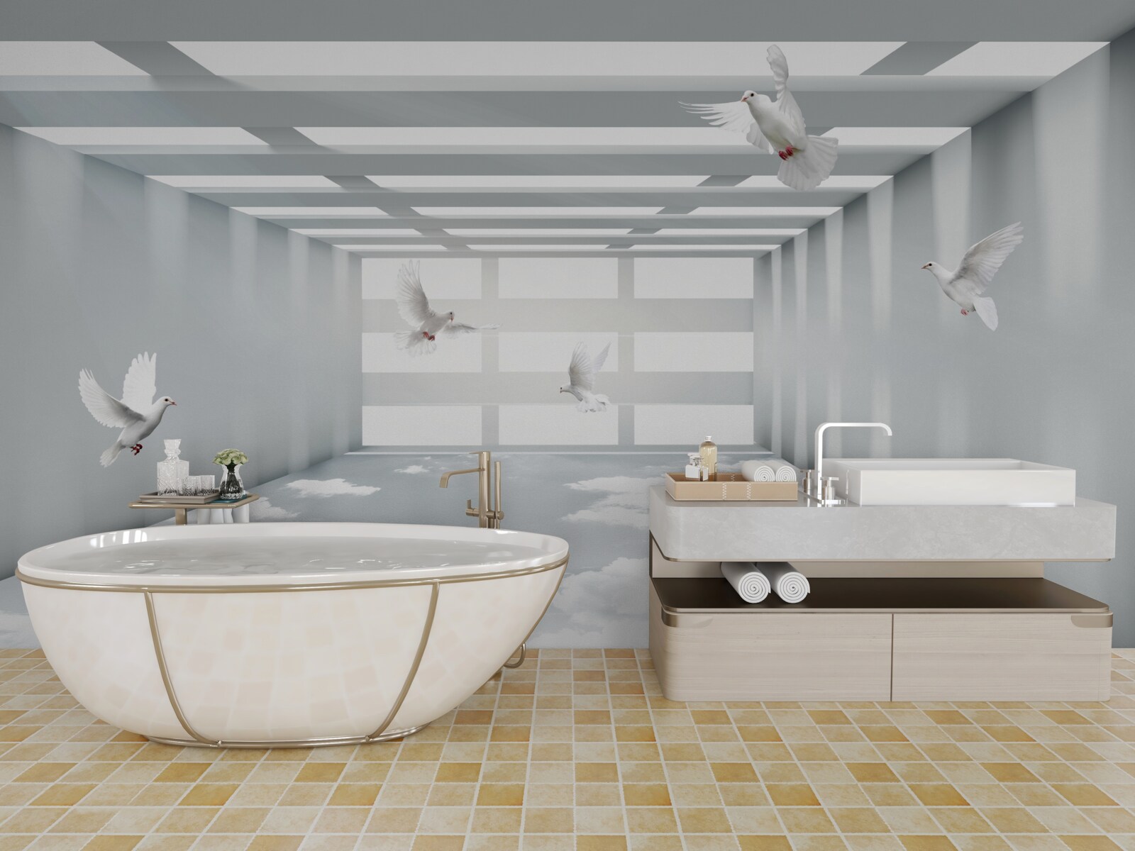 Papier peint oiseaux dans le passage libre