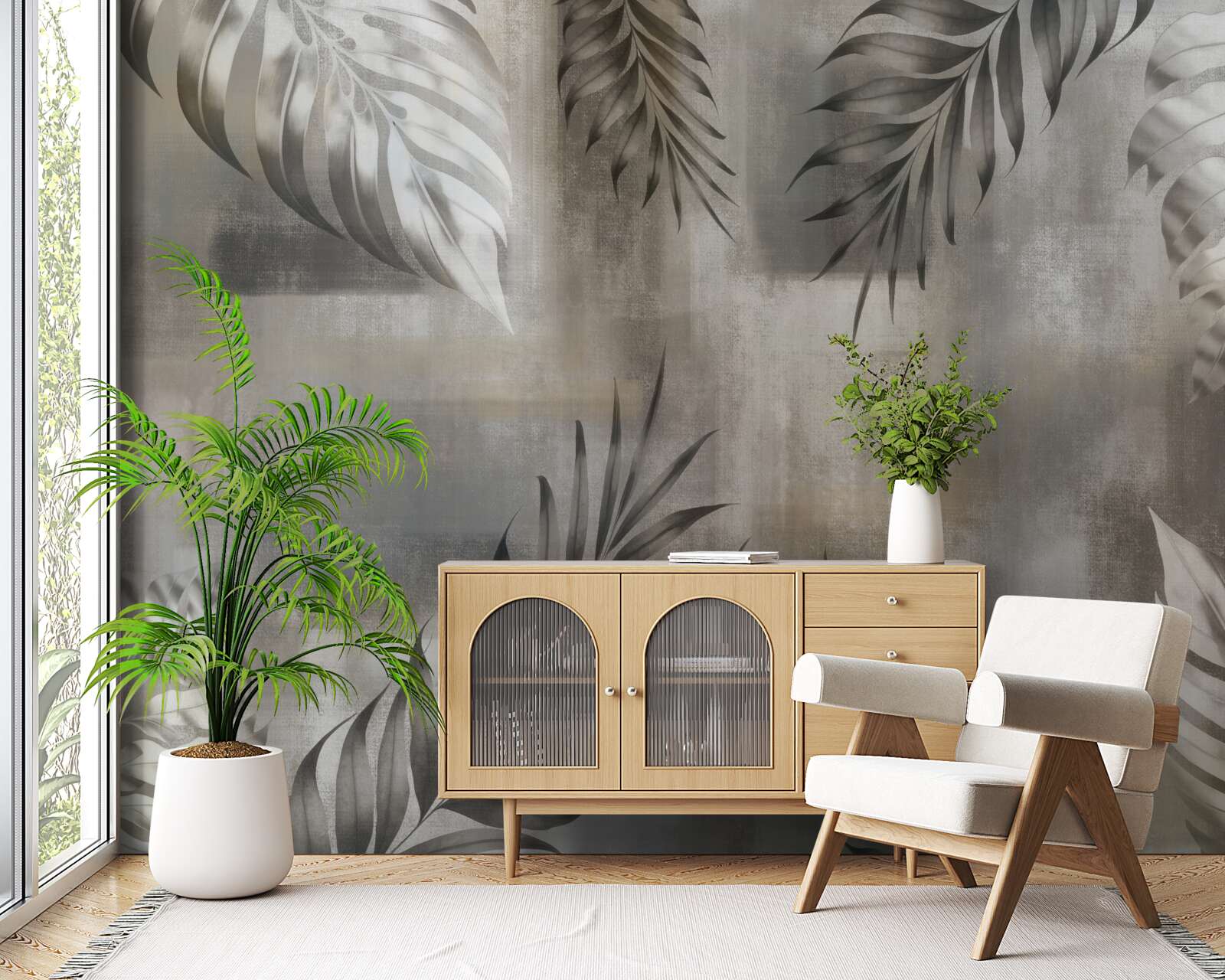 Papier peint feuilles de monstera en noir et blanc