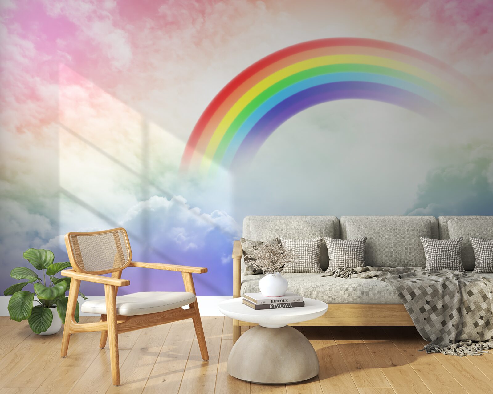 Papier peint un arc-en-ciel coloré brille au-dessus des nuages