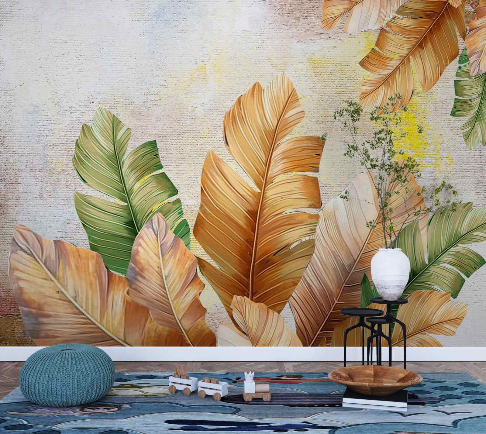 Papier peint en automne, les feuilles ressemblent à des plumes