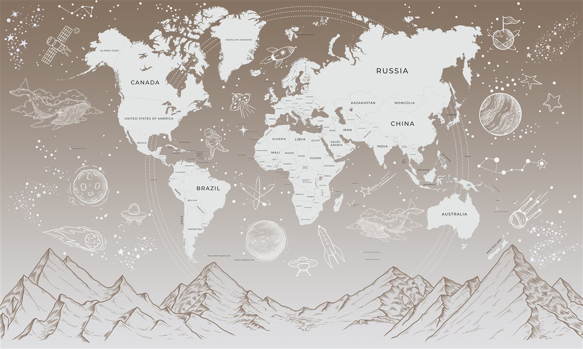 Papier peint Le monde se trouve au-dessus des sommets des montagnes
