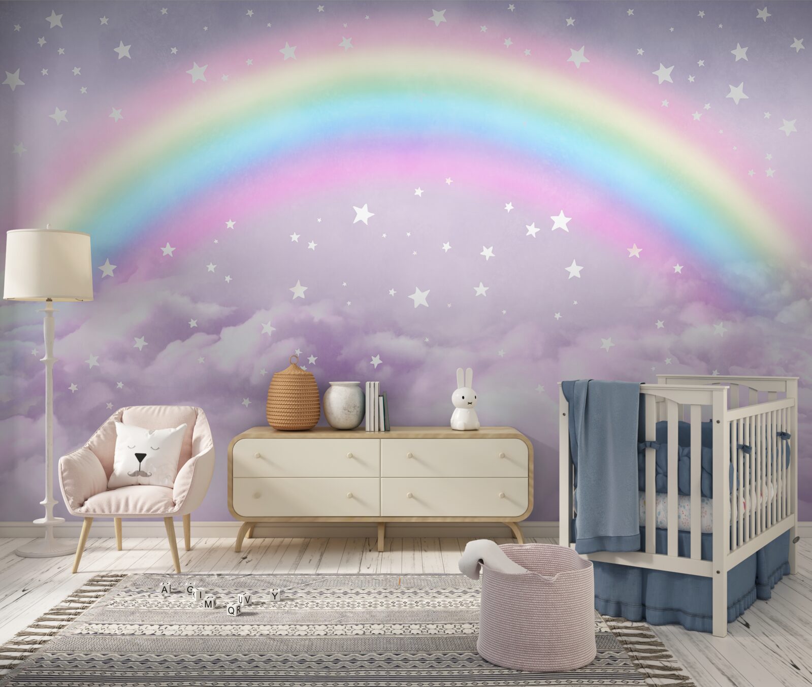 Papier peint nuages sous l'arc-en-ciel