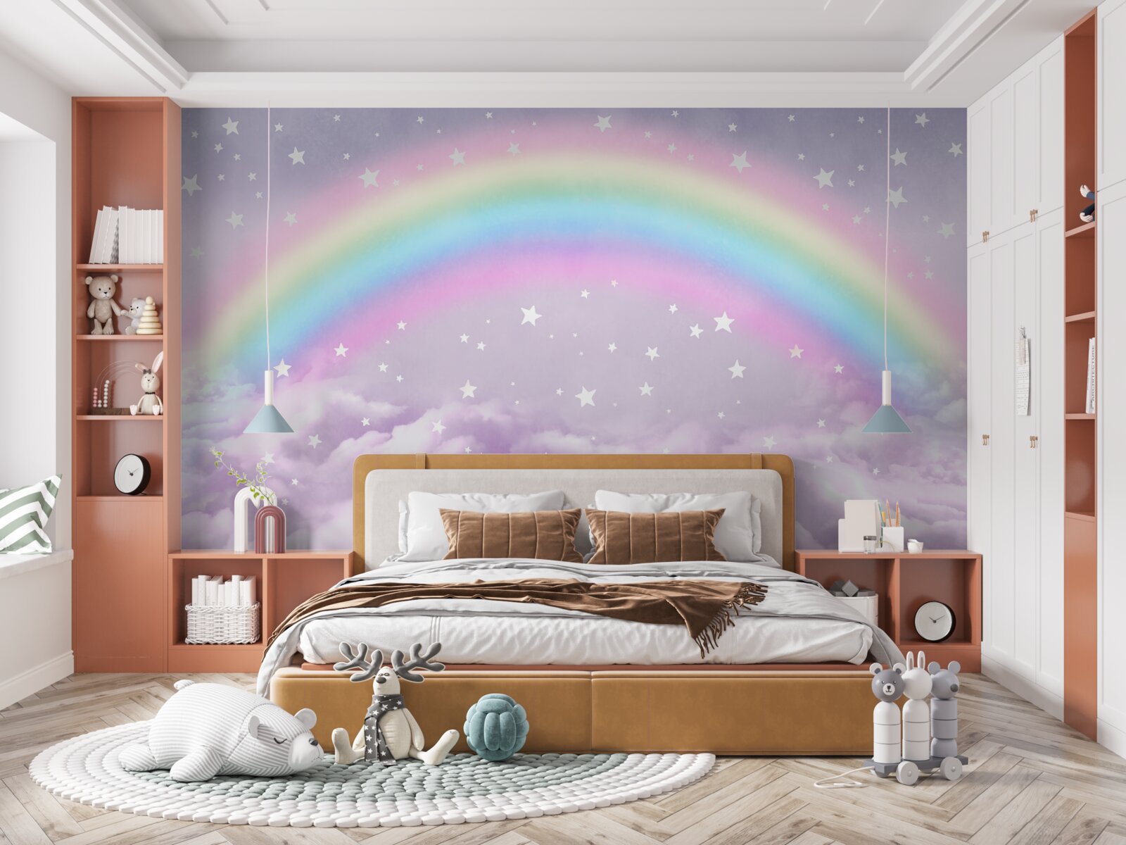Papier peint nuages sous l'arc-en-ciel
