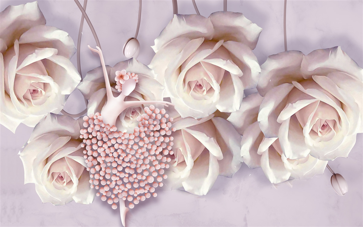 Papier peint décorée d'une rose crème