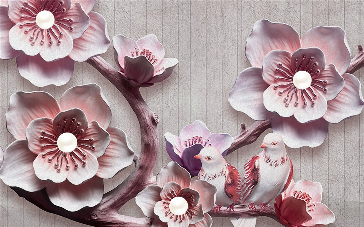 Papier peint bourgeons de cerisier rose tendre