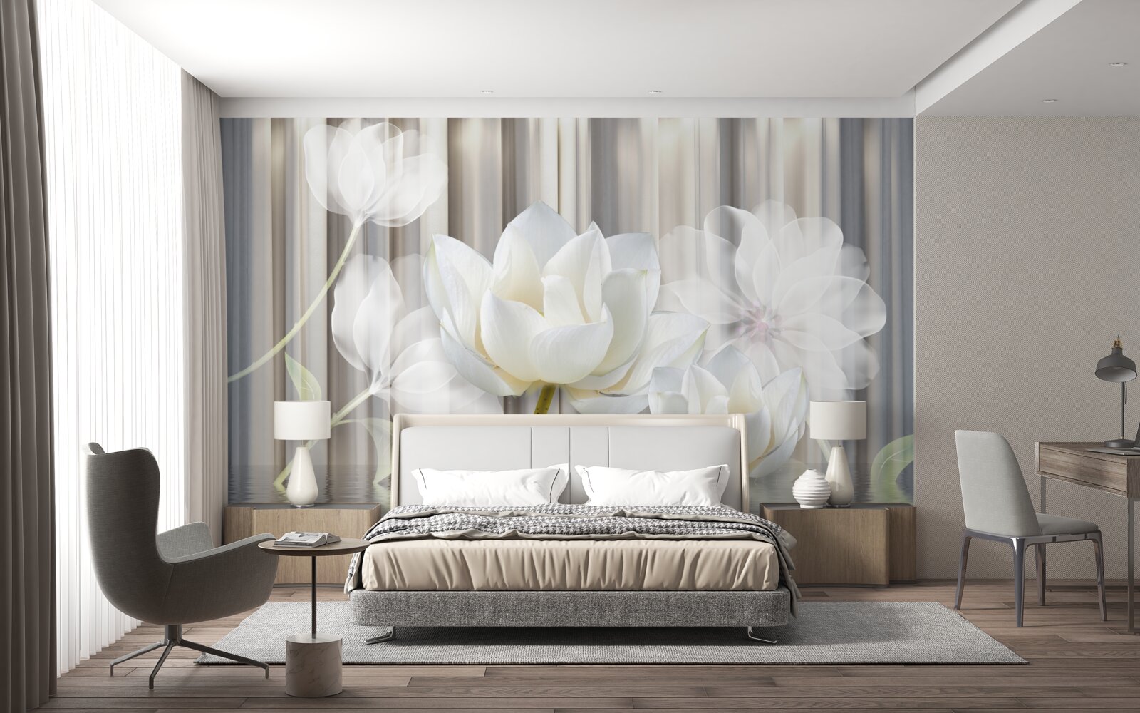 Papier peint tulipes blanches, légères comme l'air