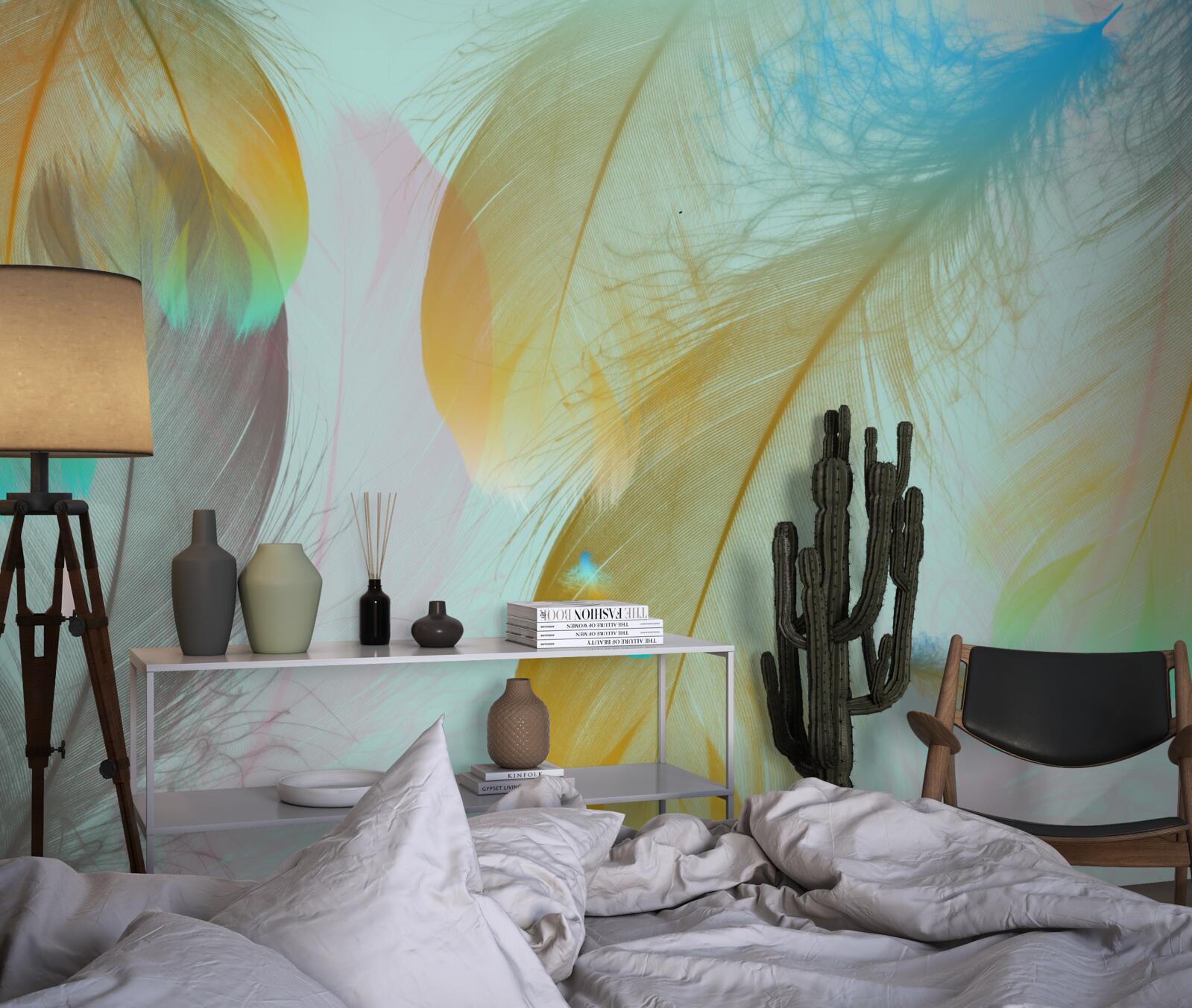 Papier peint plumes douces volantes