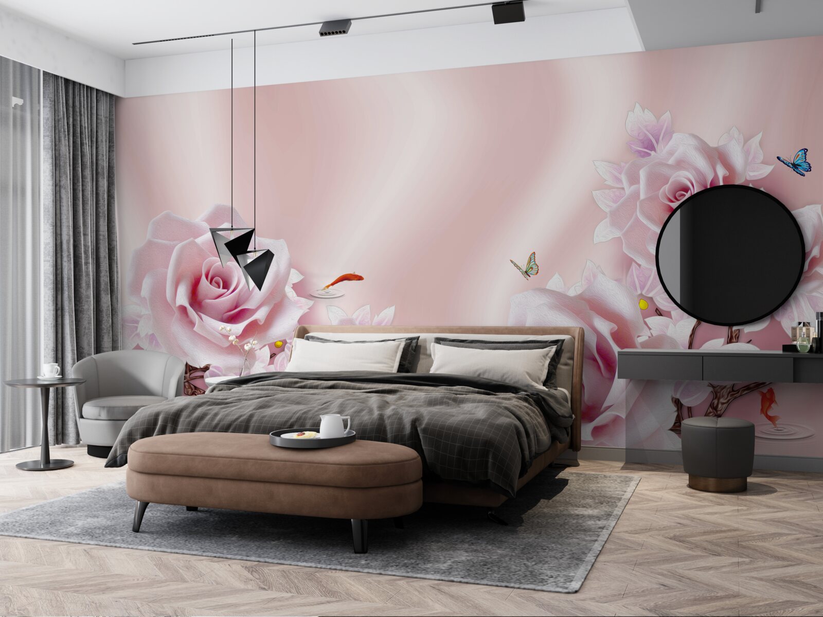 Papier peint des roses roses pâles reposent sur de la soie douce