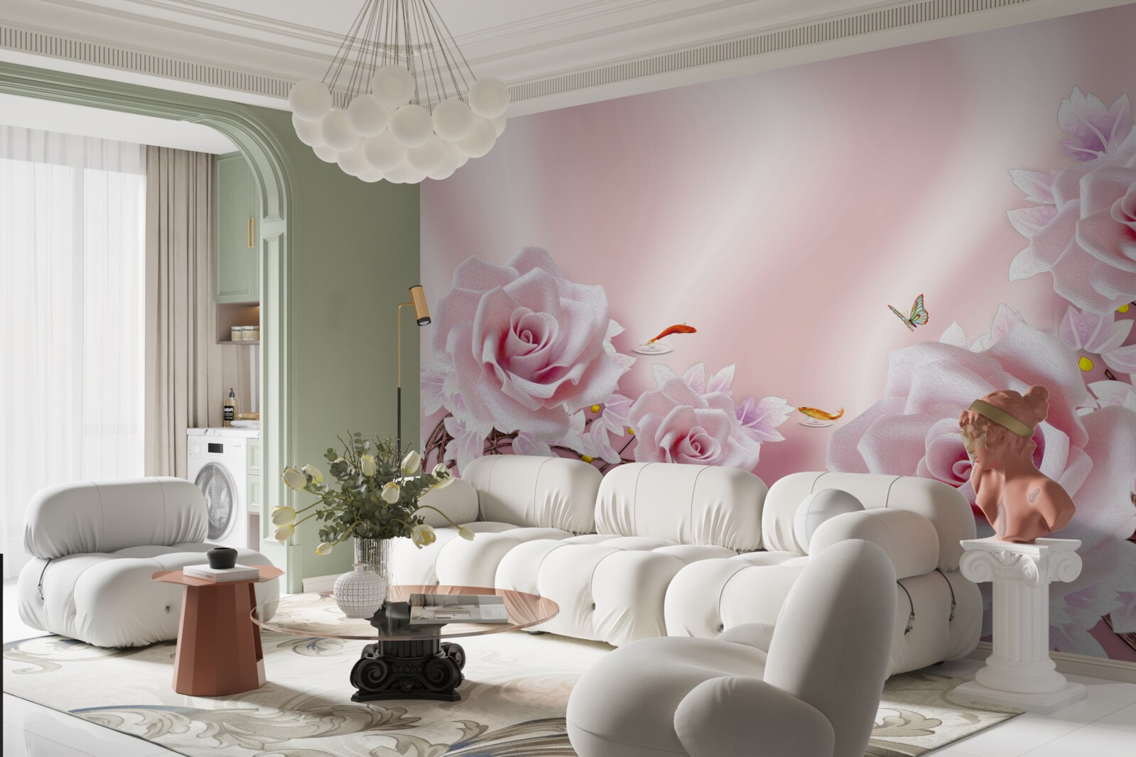 Papier peint des roses roses pâles reposent sur de la soie douce