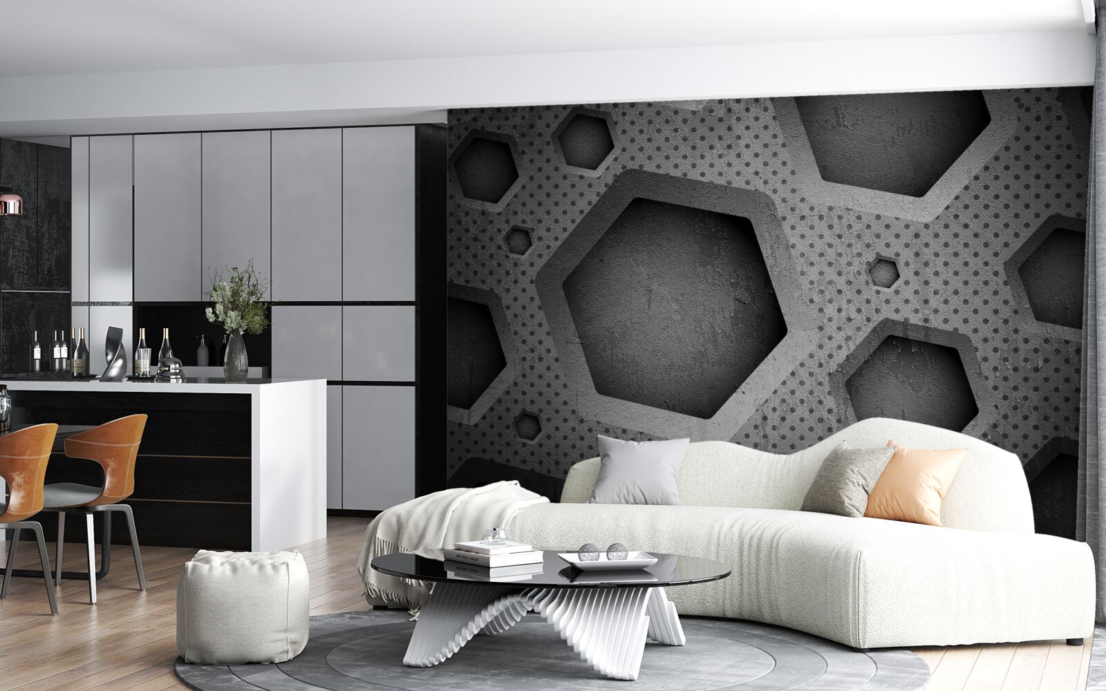 Papier peint barrière hexagonale abstraite