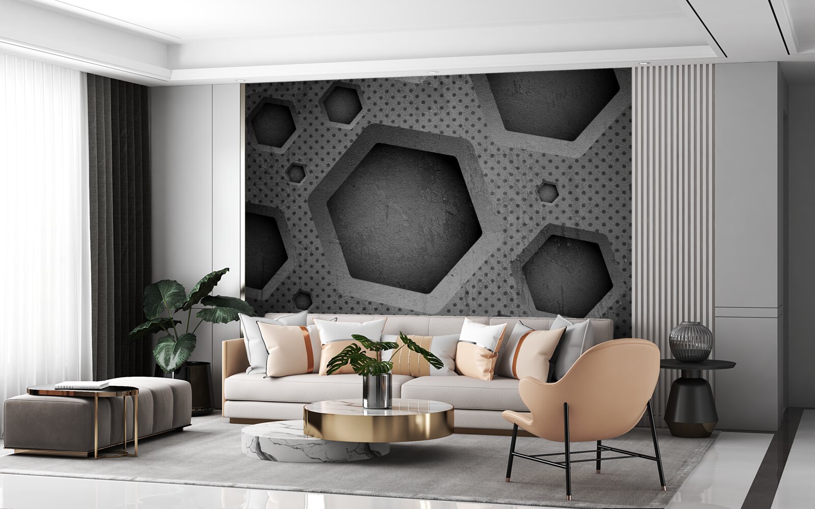 Papier peint barrière hexagonale abstraite