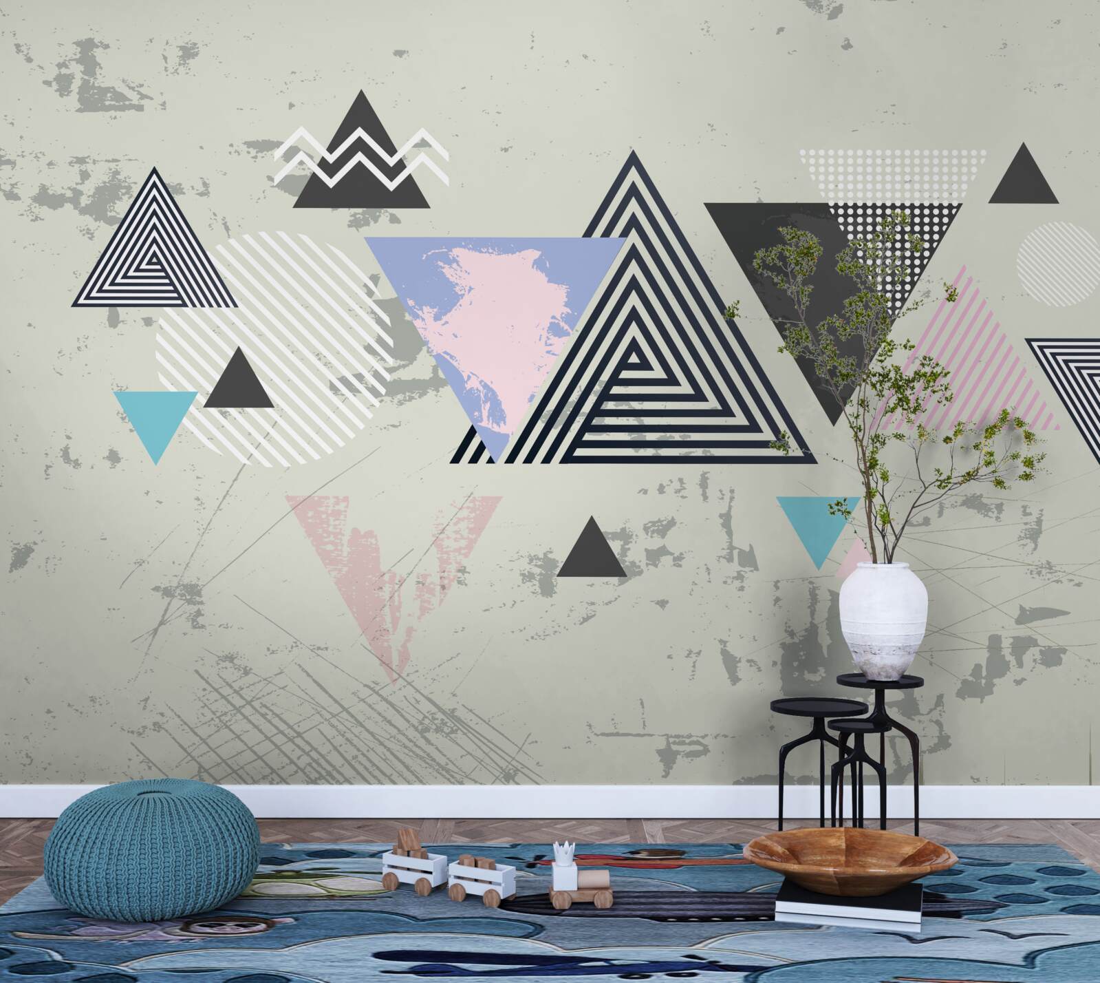 Papier peint formes triangulaires sur fond gris