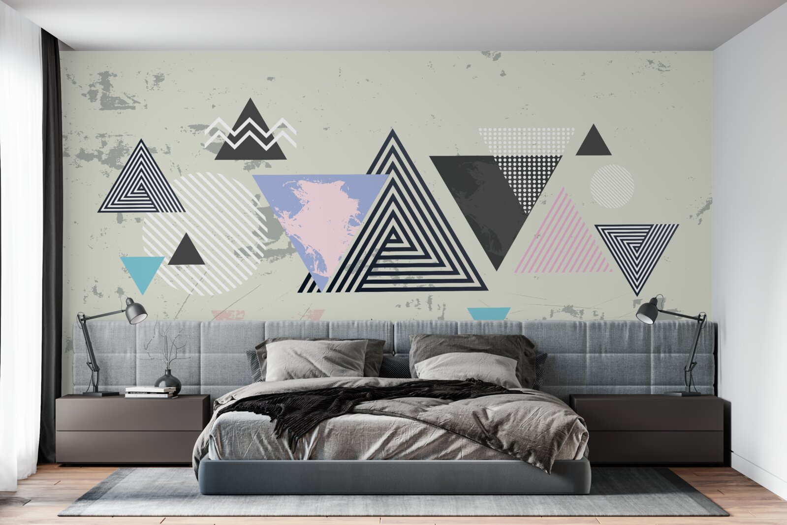 Papier peint formes triangulaires sur fond gris