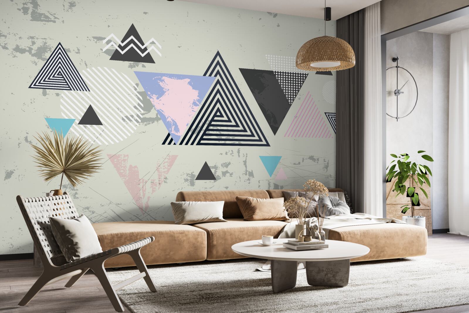 Papier peint formes triangulaires sur fond gris