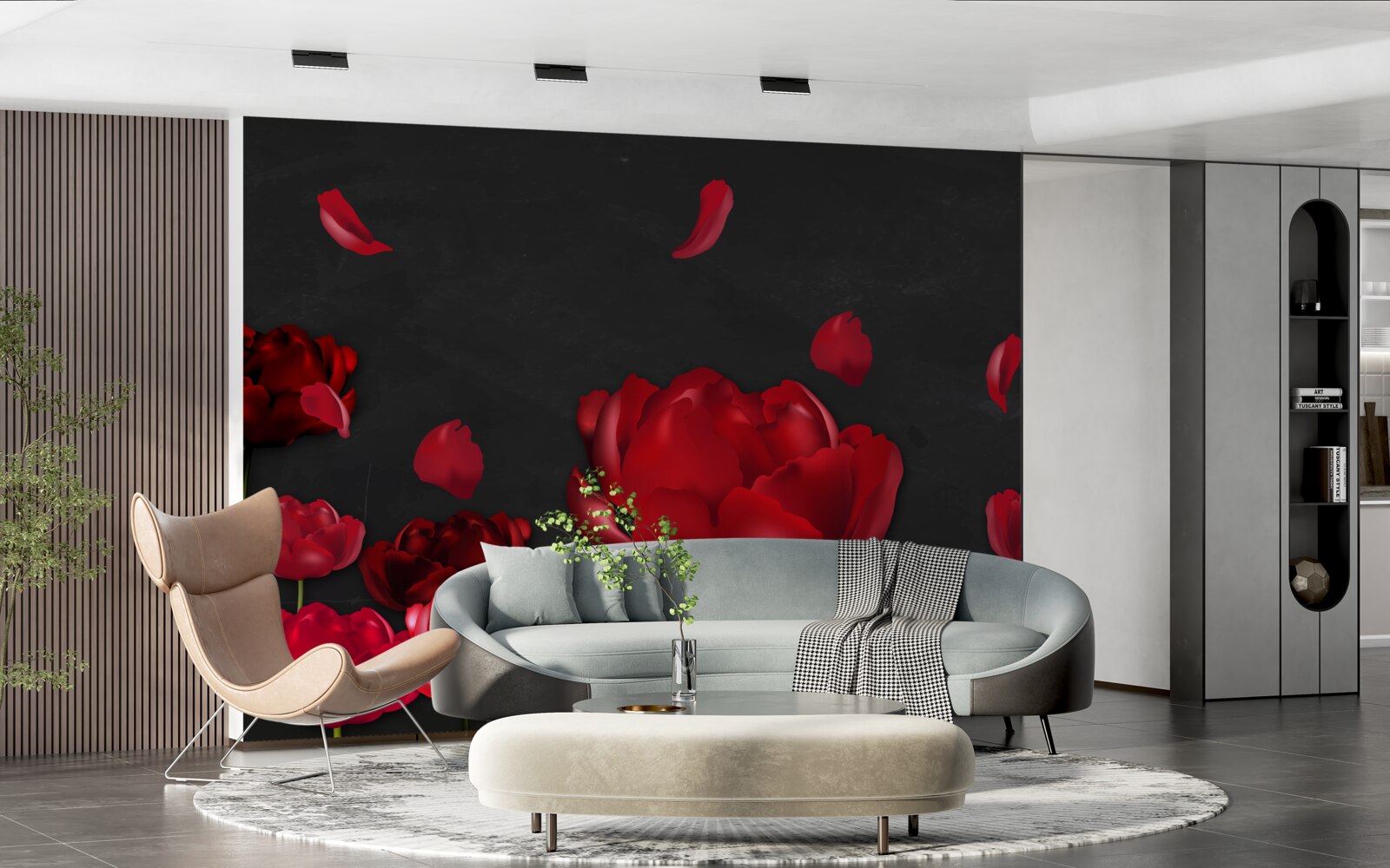 Papier peint roses rouges tombantes