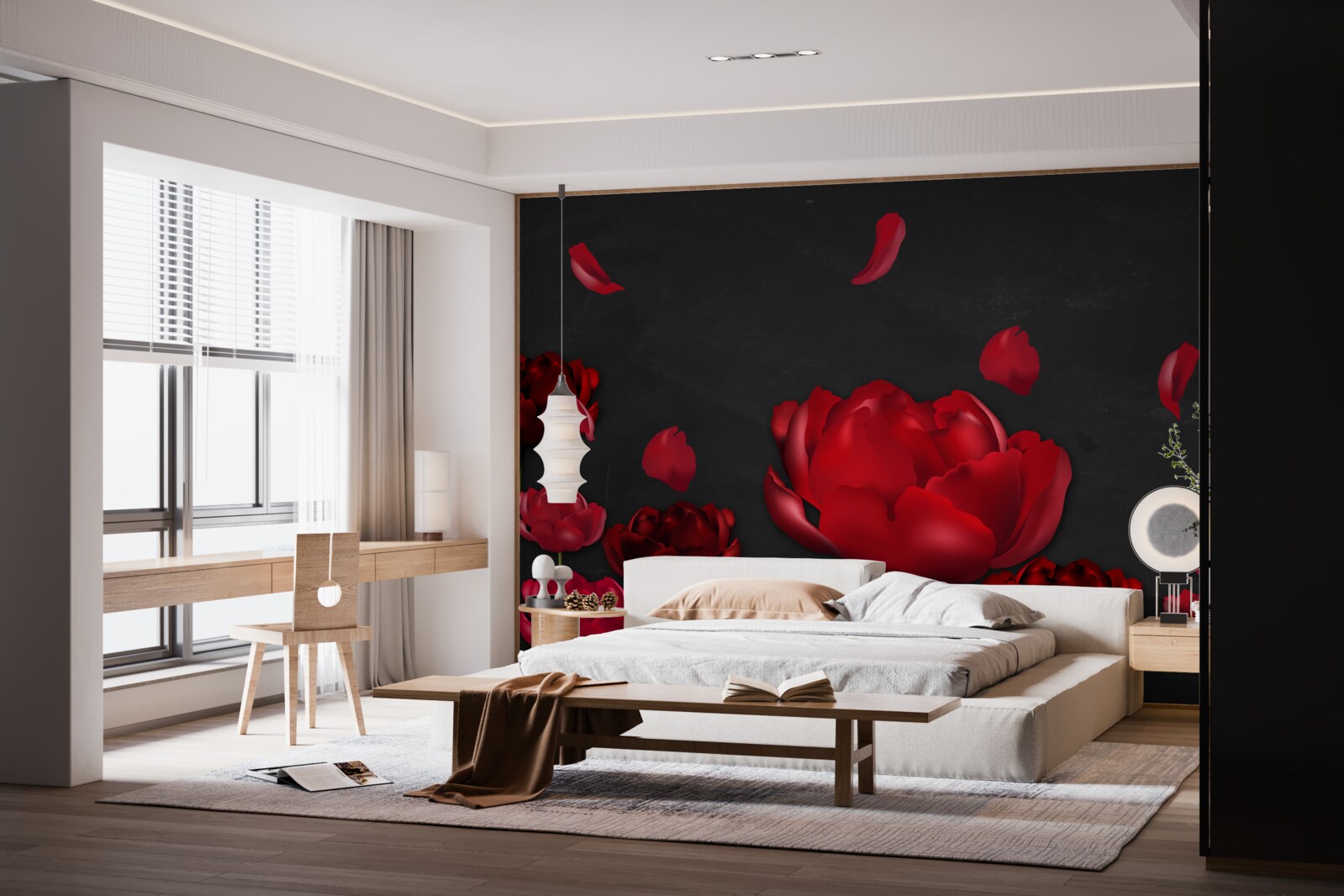 Papier peint roses rouges tombantes