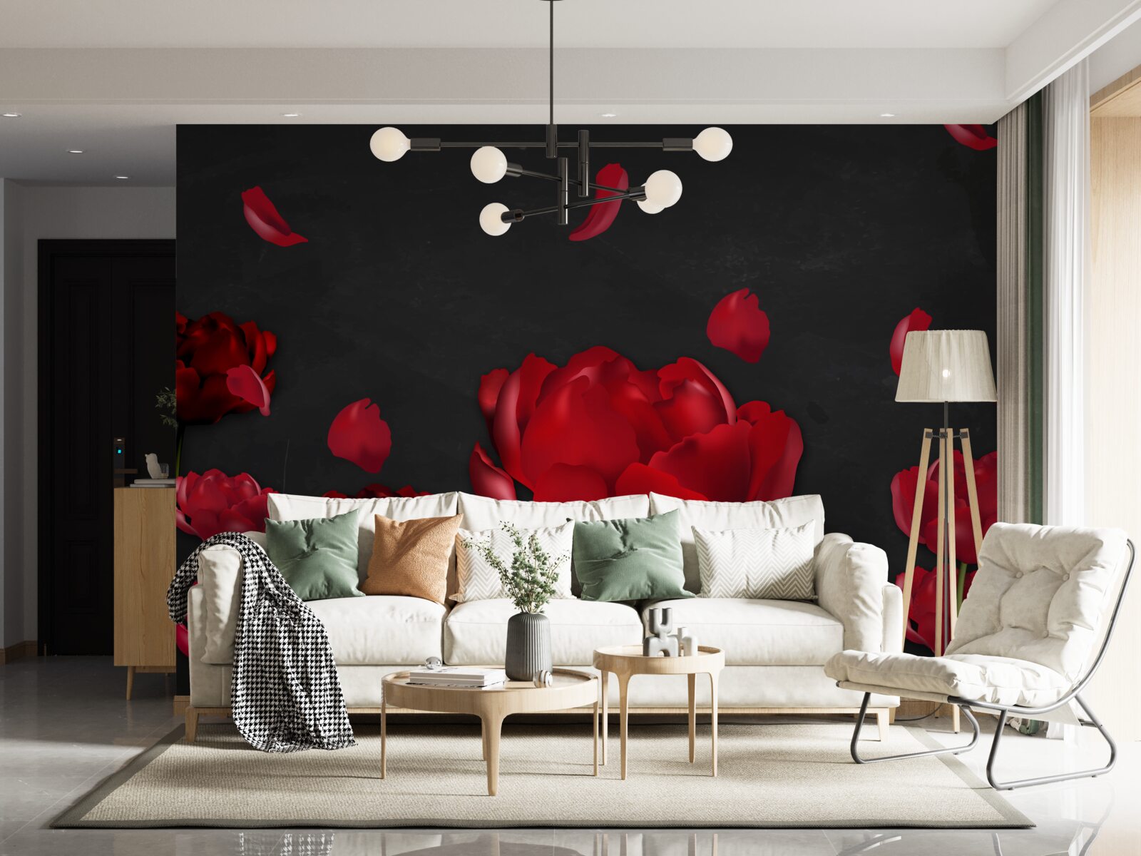 Papier peint roses rouges tombantes