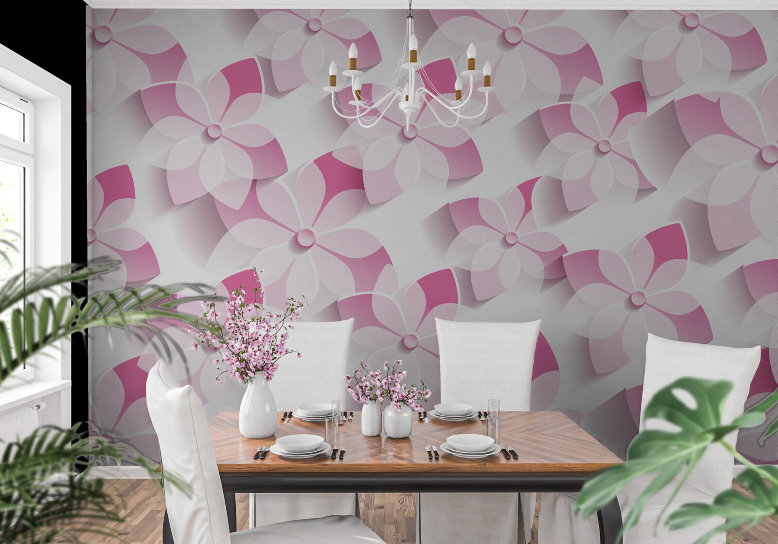 Papier peint fond dans des tons floraux roses