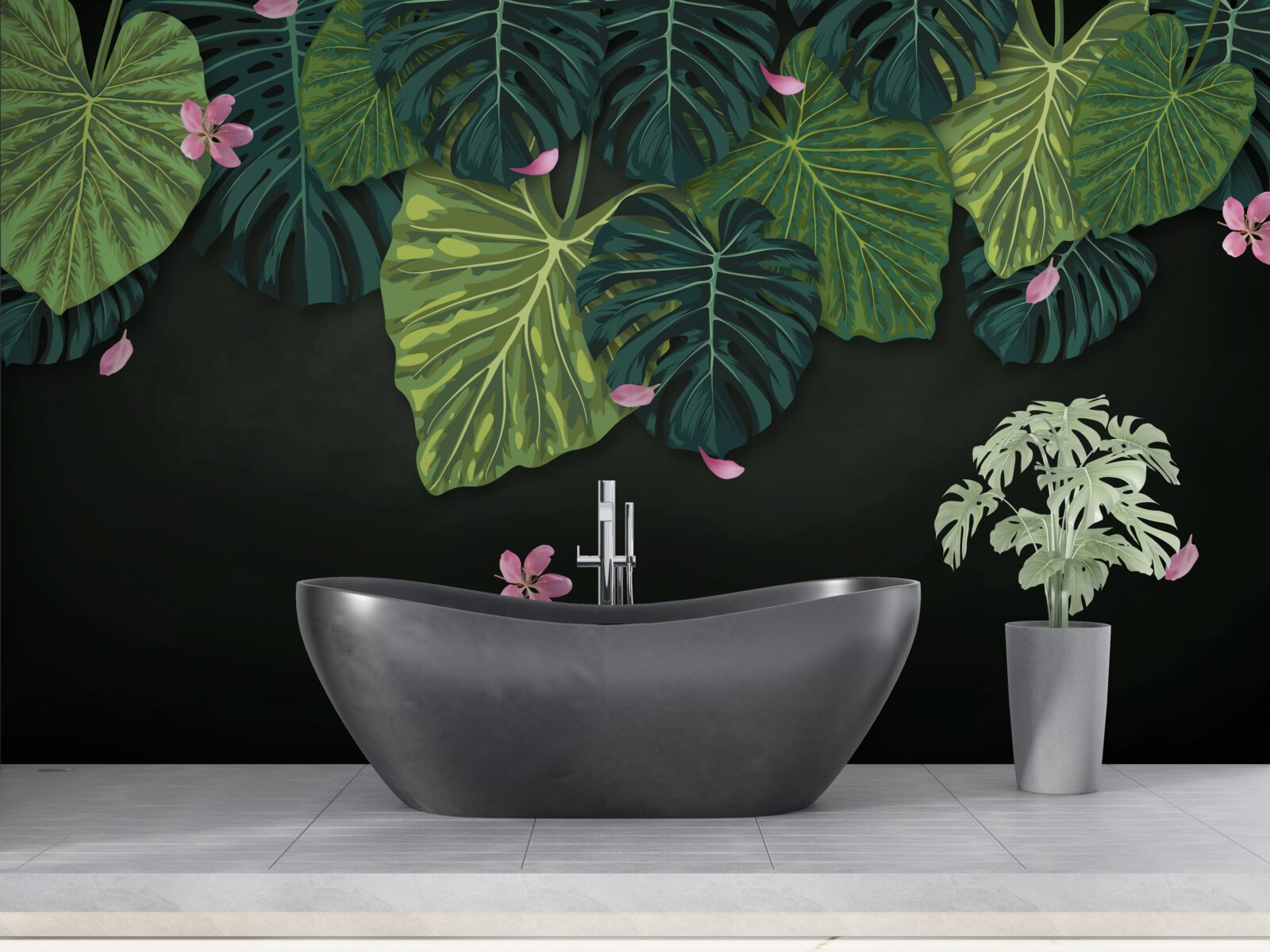 Papier peint feuilles tropicales la nuit