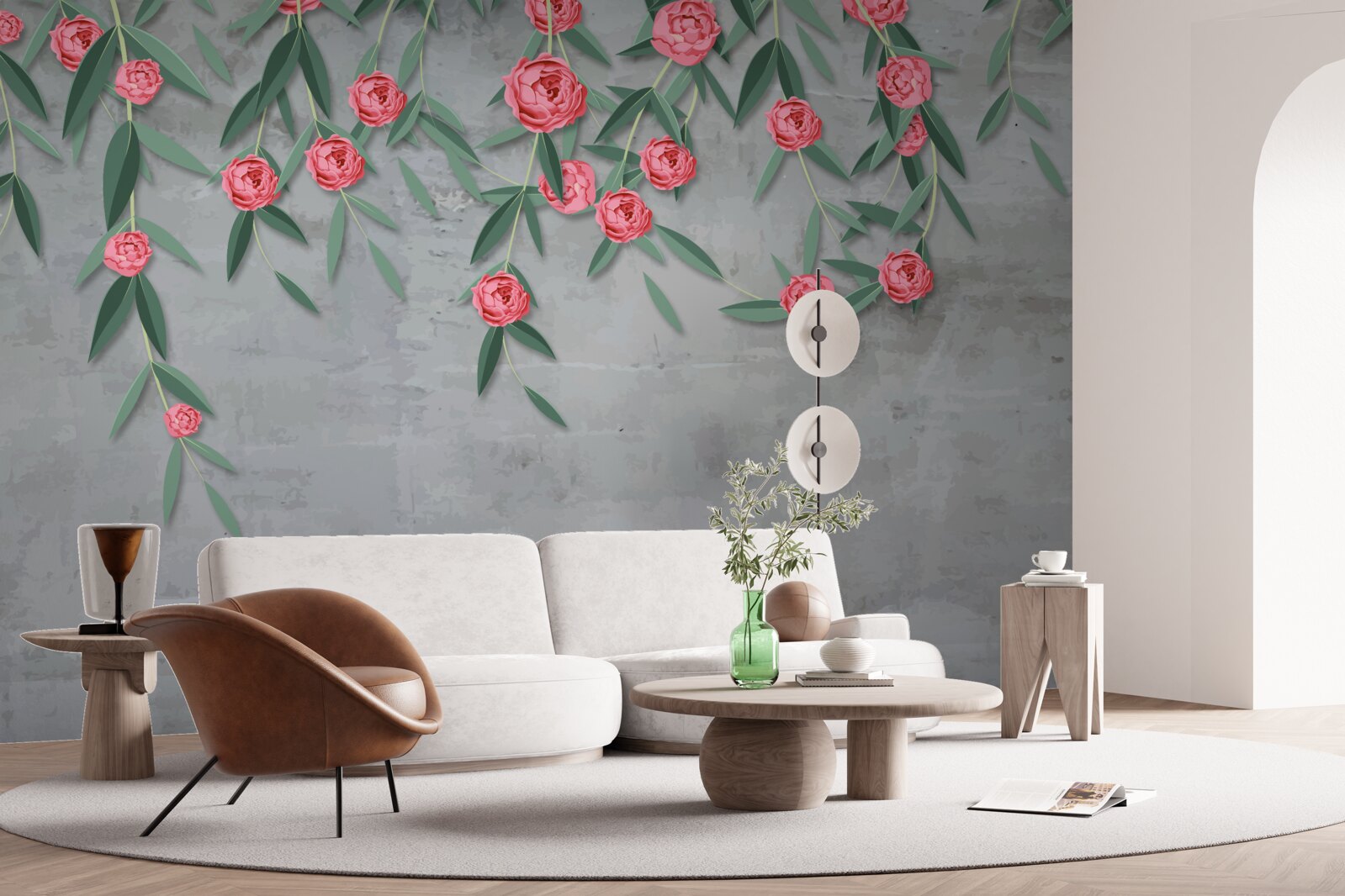 Papier peint nocturne floral en rose