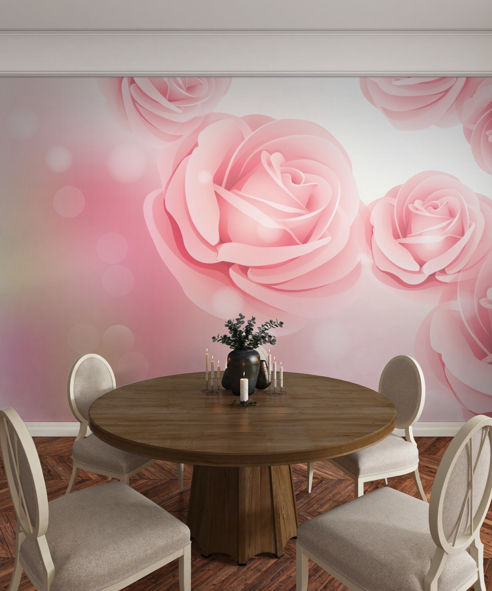 Papier peint fleurs roses douces dans une nuance de rose