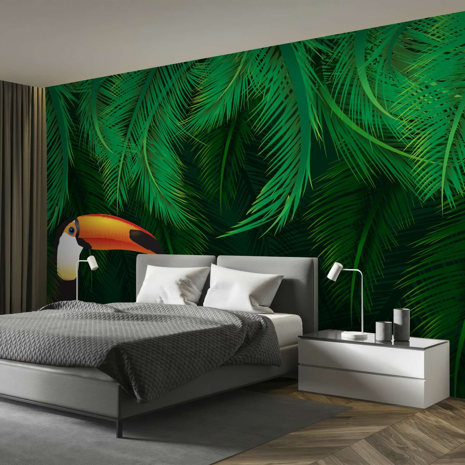 Papier peint toucan dans la verdure tropicale