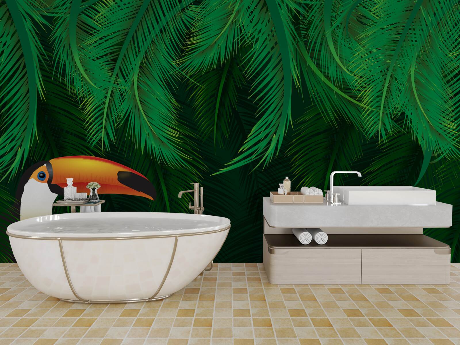 Papier peint toucan dans la verdure tropicale