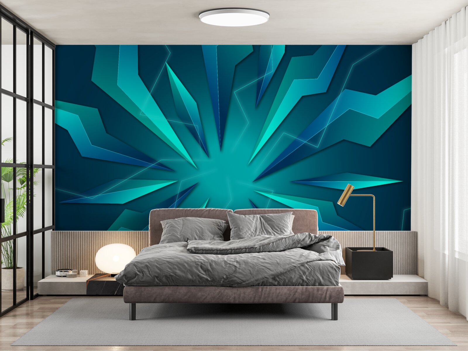 Papier peint courbes de vagues bleues et turquoises