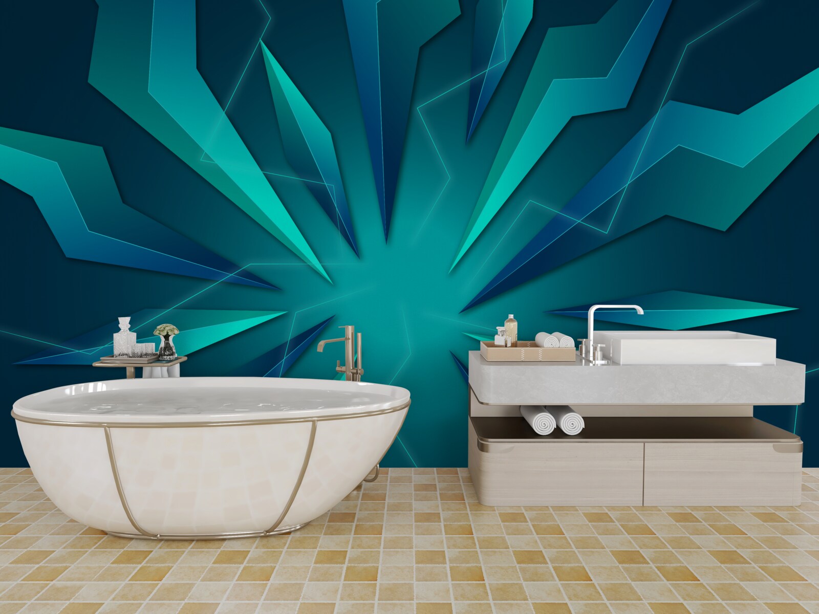 Papier peint courbes de vagues bleues et turquoises