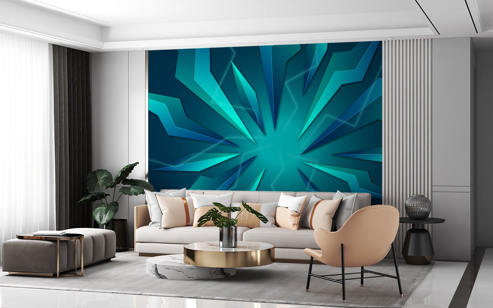 Papier peint courbes de vagues bleues et turquoises