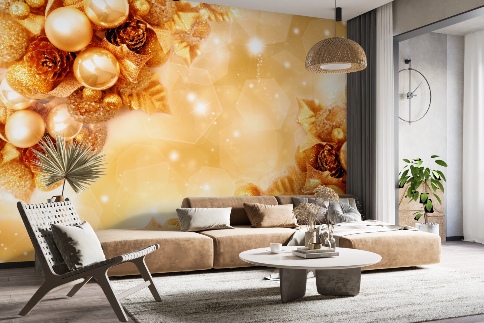 Papier peint perles d'or sur feuilles d'or