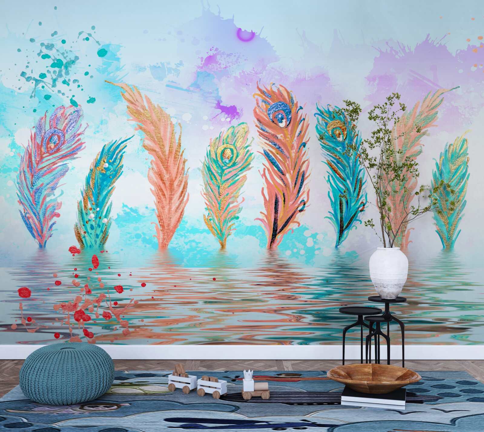 Papier peint les plumes saillantes percent l'eau