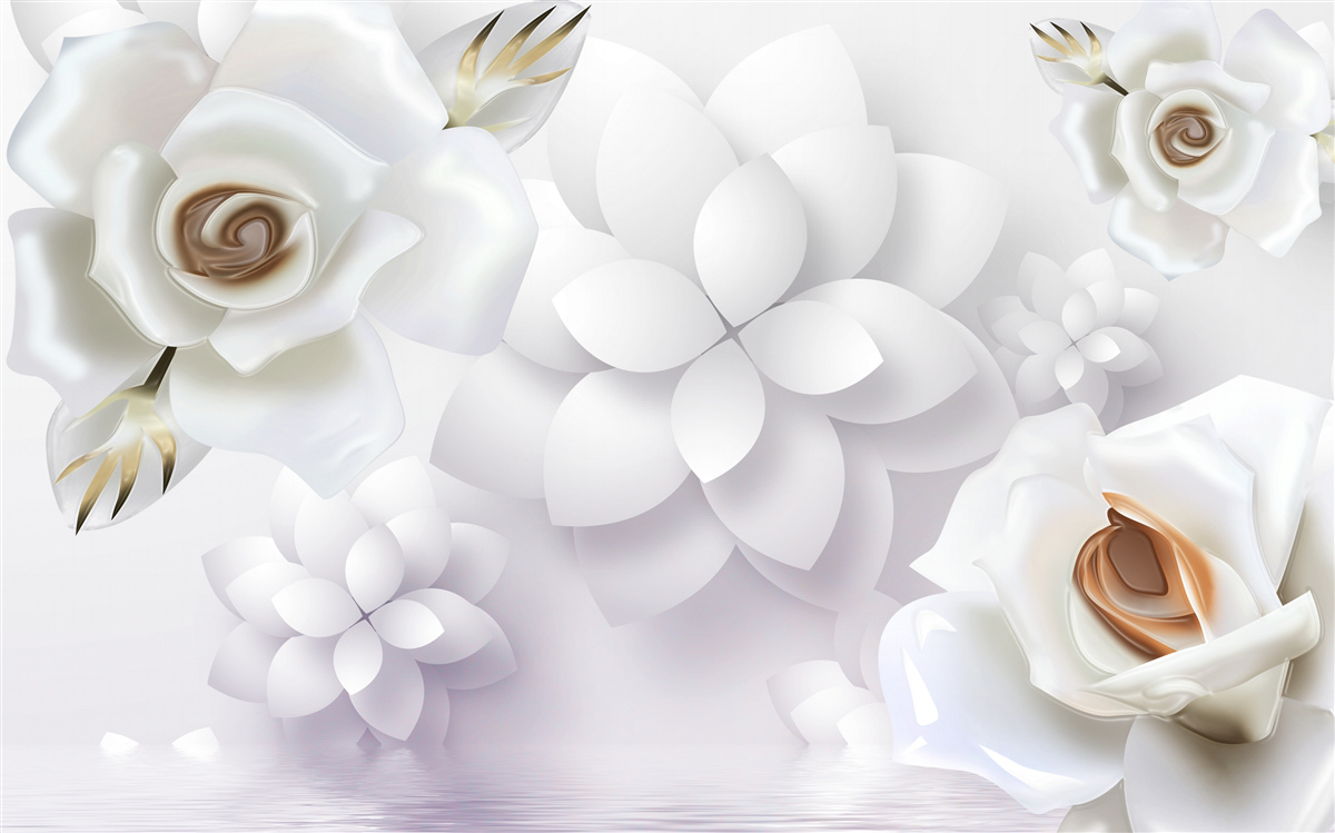 Papier peint composition avec des fleurs blanches